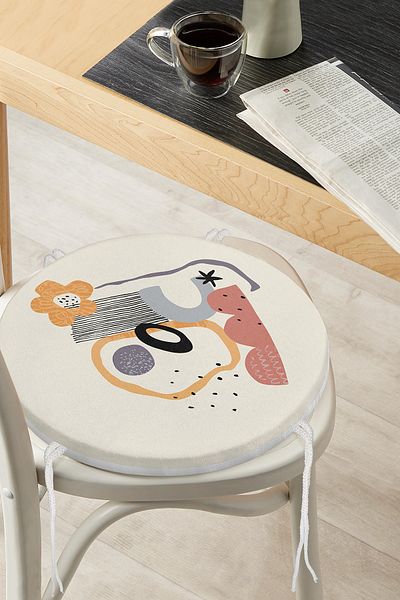Realhomes Digital Printed Modern Round Zippered Chair Cushion with Artistic Motif and Flower Detail