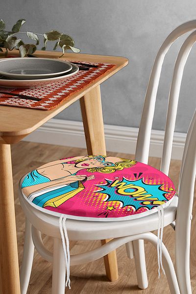 Realhomes Pink Pop Art Wow Designed Round Zippered Chair Cushion