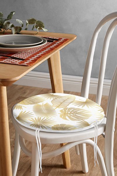 Realhomes Mink Leaves on White Background Digital Printed Round Zippered Chair Cushion