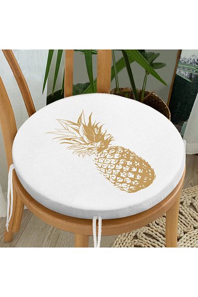 Realhomes Gold Color Cactus Digital Printed Round Zippered Chair Cushion