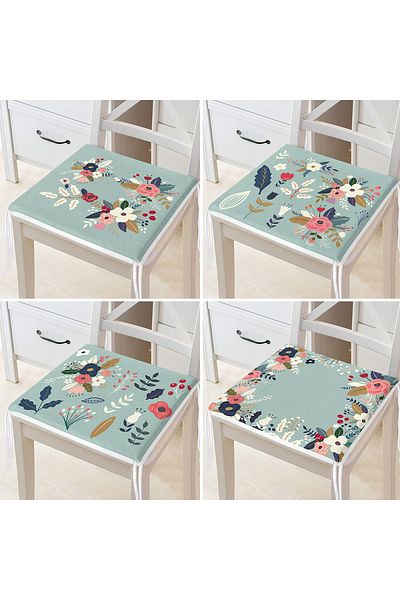 Realhomes 4-Piece Colorful Floral Patterned Modern Zippered Chair Cushion Set on the Floor