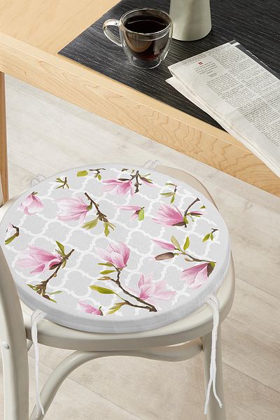 Realhomes Geometric Floor Floral Themed Modern Round Zippered Chair Cushion