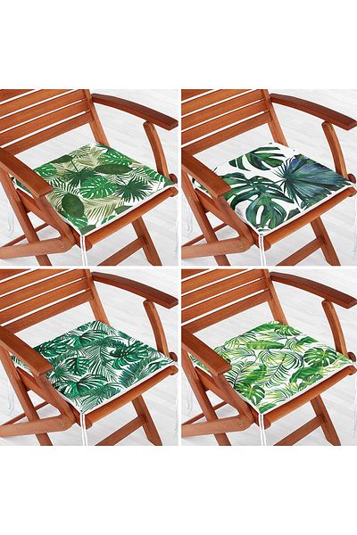 Realhomes Set of 4 Green Tropical Leaves Digital Printed Zippered Chair Cushions
