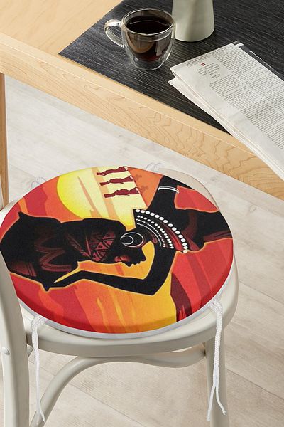 Realhomes Ethnic Black Women's Themed Digital Printed Round Zippered Chair Cushion
