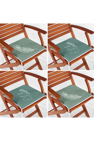 Realhomes 4-Piece Colorful Onedraw Drawing Leaf Patterned Modern Zippered Chair Cushion Set on the Floor