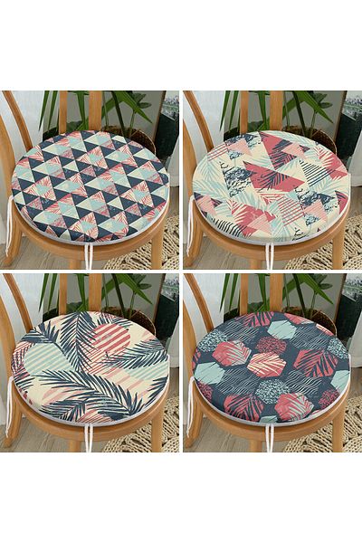 Realhomes 4-Piece Modern Round Zippered Chair Cushion Set with Geometric Drawings on Colorful Floor