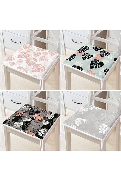 Realhomes 4-Piece Colorful Modern Zippered Chair Cushion Set with Leaf Pattern on the Floor