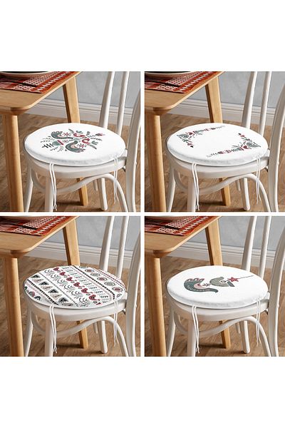 Realhomes 4-Piece Ethnic Bird Design Digital Printed Modern Round Zippered Chair Cushion Set