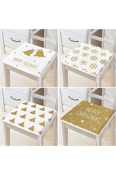 Realhomes 4-Piece Modern Zippered Chair Cushion Set with Gold Detail on Colorful Floor