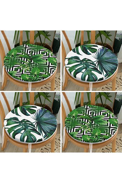 Realhomes Set of 4 Tropical Leaf Patterned Round Zippered Chair Cushions