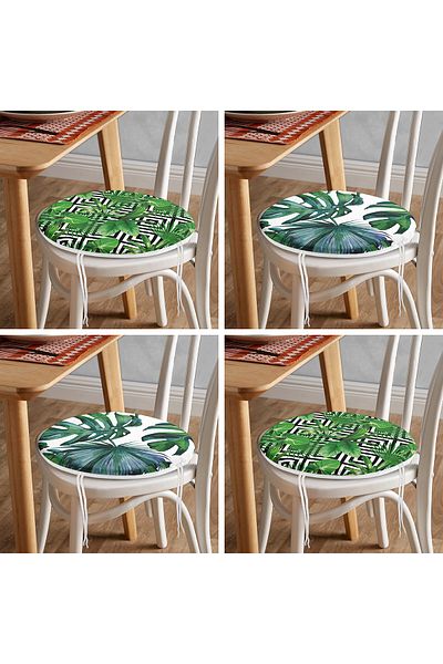 Realhomes Set of 4 Tropical Leaf Patterned Round Zippered Chair Cushions