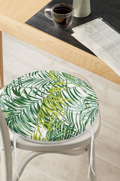 Realhomes Green Palm Leaves Special Designed Round Zippered Chair Cushion