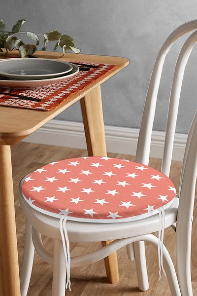 Realhomes Modern Star Patterned Digital Printed Round Zippered Chair Cushion