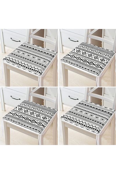 Realhomes 4-Piece Special Design Scandinavian Design Digital Printed Modern Zippered Chair Cushion Set