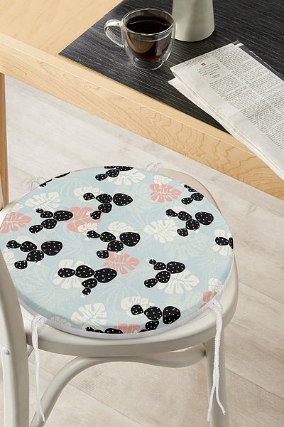 Realhomes Digital Printed Modern Round Zippered Chair Cushion with Leaf Pattern on Colorful Floor