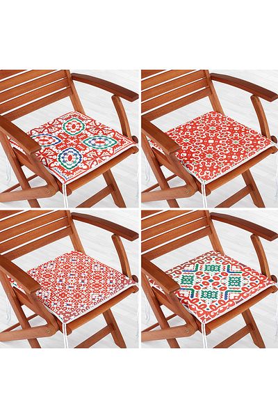 Realhomes 4-Piece Modern Zippered Chair Cushion Set with Tile Pattern on White Background