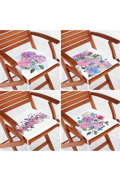 Realhomes 4-Piece Modern Zippered Chair Cushion Set with Hydrangea Flower Motif