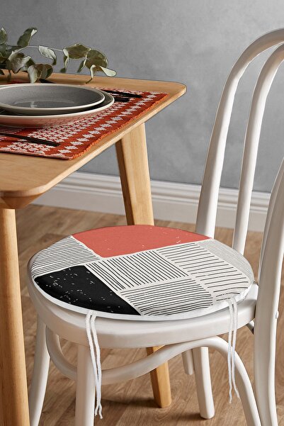 Realhomes Pernă pentru scaun rotundă cu fermoar imprimată digital cu desen în stil abstract Onedraw