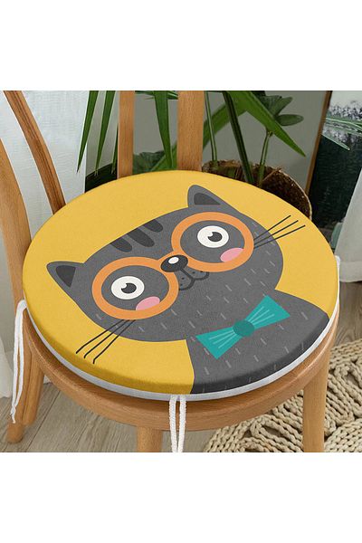 Realhomes Colorful Cat Digital Printed Modern Round Zippered Chair Cushion