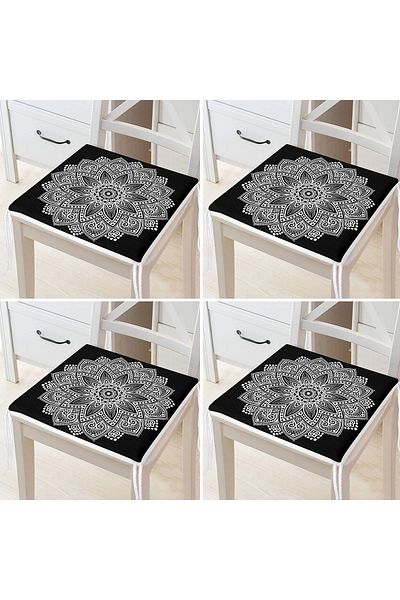 Realhomes 4-Piece Mandala Pattern Designed Digital Printed Zippered Chair Cushion Set