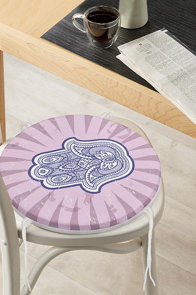 Realhomes Modern Fatma Mother Hand Motif Special Design Round Zippered Chair Cushion