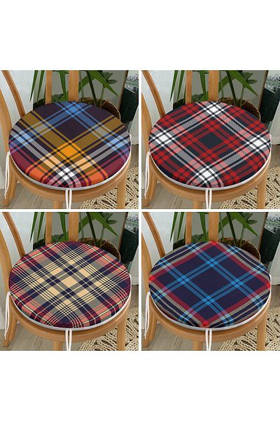 Realhomes Set of 4 Plaid Special Design Round Zippered Chair Cushions