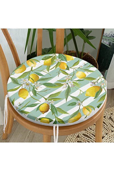 Realhomes Pernă de scaun rotundă, rotundă, cu fermoar, imprimată digitală, cu dungi verzi