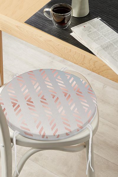 Realhomes Digital Printed Round Zippered Chair Cushion with Geometric Patterns on Gray Background