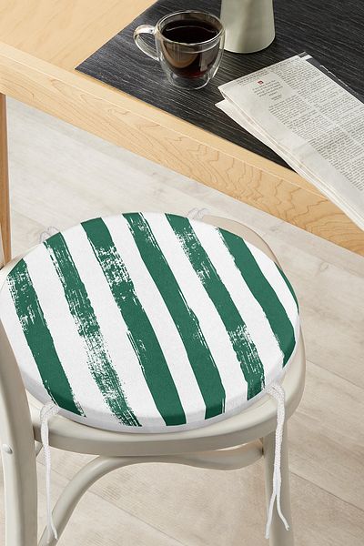 Realhomes Dark Green Striped Motif Modern Round Zippered Chair Cushion