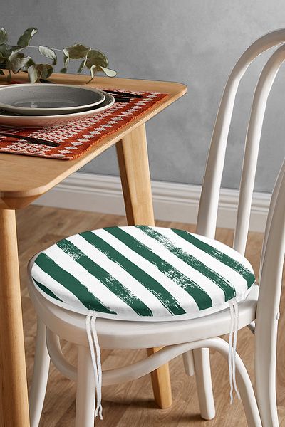 Realhomes Dark Green Striped Motif Modern Round Zippered Chair Cushion