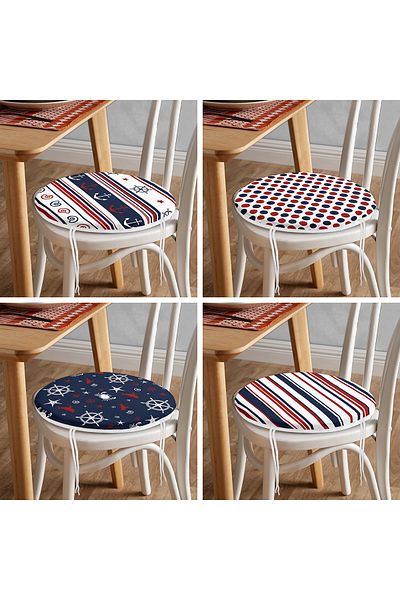 Realhomes 4-Piece Modern Round Zippered Chair Cushion Set with Colorful Sea Motif on White Background