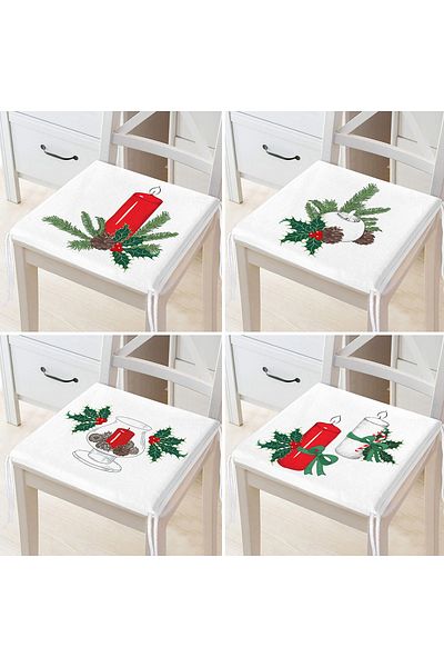 Realhomes 4-Piece Red Candle Candlestick Design Digital Printed Modern Zippered Chair Cushion Set