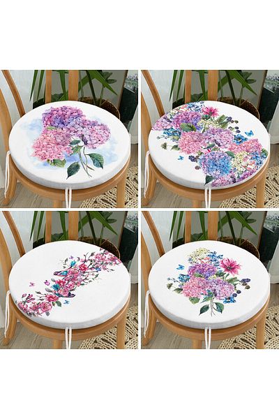 Realhomes 4-Piece Modern Round Zippered Chair Cushion Set with Hydrangea Flower Motif