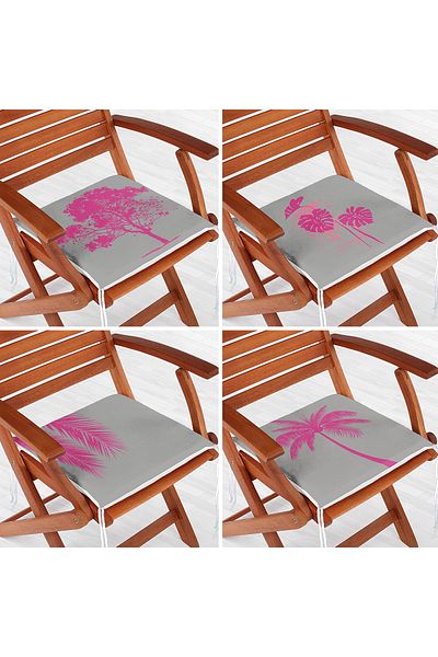 Realhomes 4-Piece Fuchsia Tree Motif Decorative Digital Printed Zippered Chair Cushion Set on Gray Background