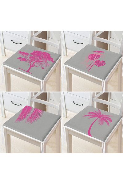 Realhomes 4-Piece Fuchsia Tree Motif Decorative Digital Printed Zippered Chair Cushion Set on Gray Background