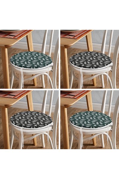 Realhomes 4-Piece Modern Round Zippered Chair Cushion Set with Pinewood Pattern on Colorful Floor