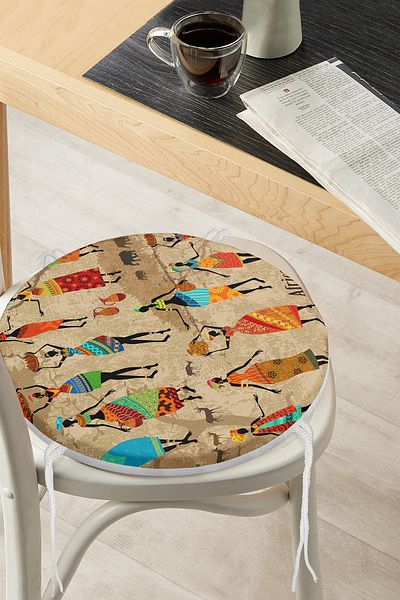 Realhomes African Ethnic Patterned Digital Printed Modern Round Zippered Chair Cushion