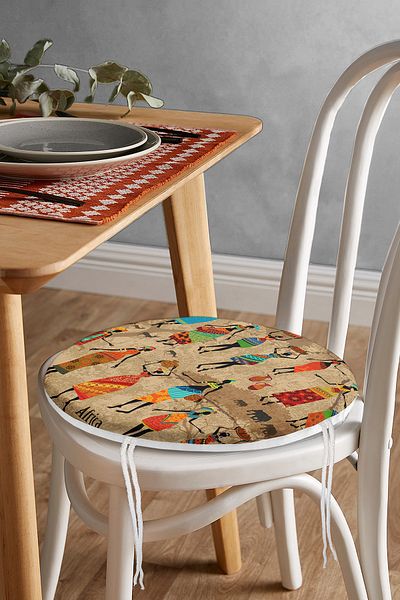 Realhomes African Ethnic Patterned Digital Printed Modern Round Zippered Chair Cushion
