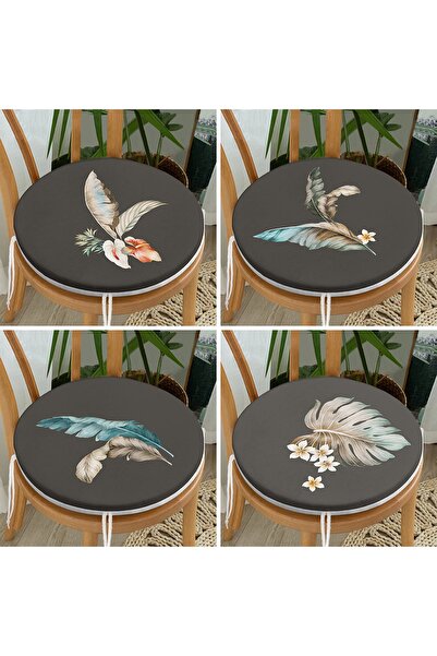Realhomes Set de 4 perne pentru scaune rotunde moderne, cu fermoar, imprimate digital cu pene de podea întunecată