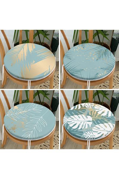 Realhomes Set of 4 Green Floor Tropical Leaf Motif Round Zippered Chair Cushions