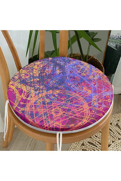 Realhomes Round Zippered Chair Cushion with Geometric Line Design on Purple Floor