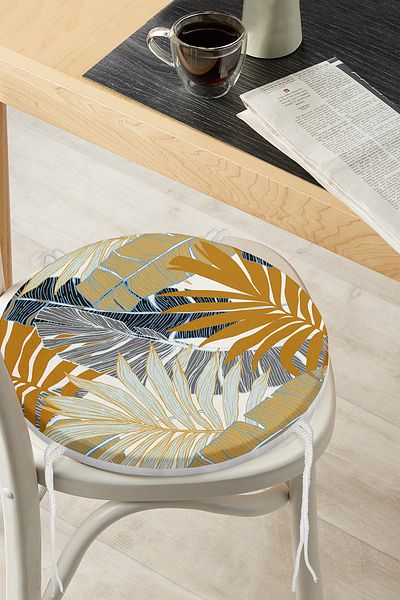 Realhomes Brown And Gray Color Leaf Motif Digital Printed Round Zippered Chair Cushion