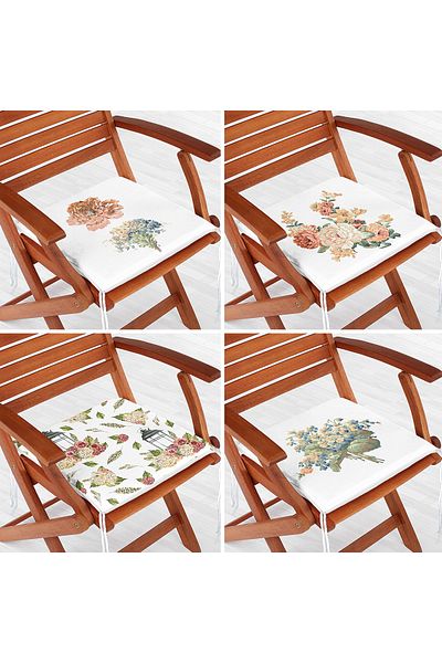 Realhomes Set of 4 Flower Patterned Special Design Digital Printed Modern Zippered Chair Cushions
