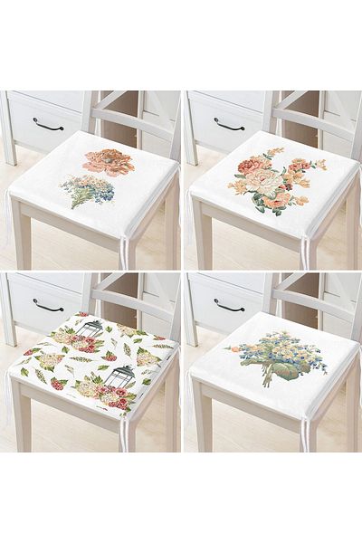 Realhomes Set of 4 Flower Patterned Special Design Digital Printed Modern Zippered Chair Cushions