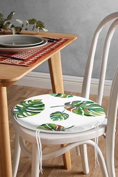 Realhomes Watercolor Palm Leaves Patterned Special Design Round Zippered Chair Cushion