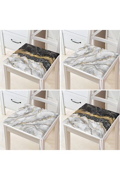 Realhomes Set of 4 Black Silver Color Marble Patterned Zippered Chair Cushions