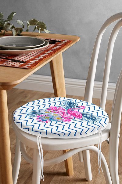 Realhomes Zigzag Floor Flamingo Digital Printed Round Zippered Chair Cushion