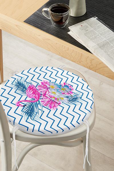 Realhomes Zigzag Floor Flamingo Digital Printed Round Zippered Chair Cushion
