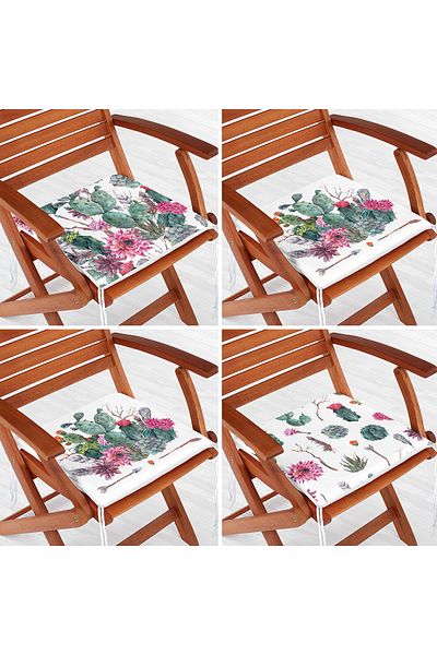 Realhomes Set of 4 Cactus Patterned Zippered Chair Cushions