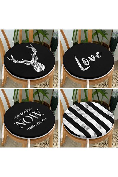 Realhomes Set of 4 Round Zippered Chair Cushions with Marble Design on Black Floor